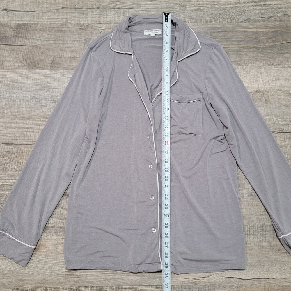 Barefoot Dreams Luxe Milk Jersey Piped Pajama PJ Button Up Shirt XS Gray Top - Picture 6 of 7